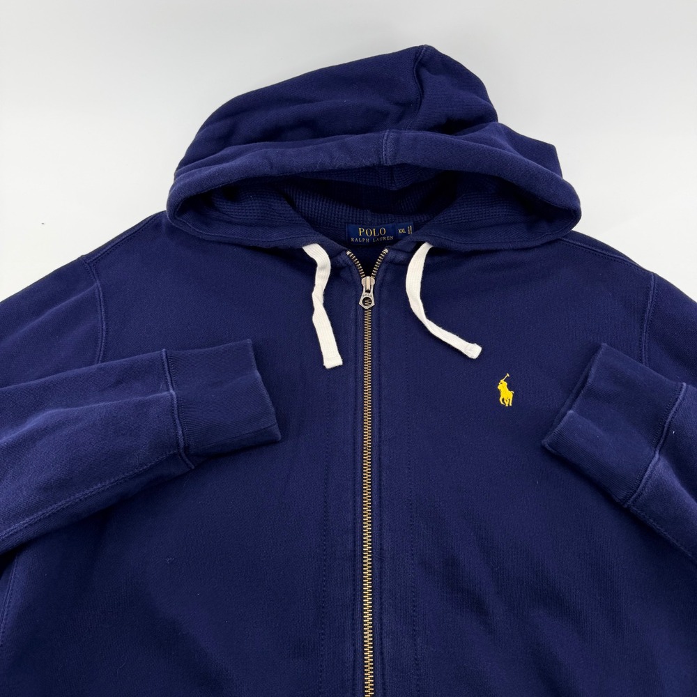 Polo Ralph Lauren Full Zip Hoodie Navy Blue Yellow Pony Fleece XXL Mens